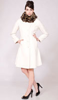 Snow white 100% Angora city coat with detachable earth dyed rex collar - Item # FF0017