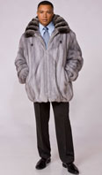 Sapphire mink jacket with detachable hood and chinchilla collar - Item # ME0040
