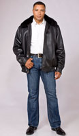 Black lamb leather jacket with detachable opossum liner/collar - Item # ME0045