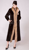 Full length mahogany mink coat with crystal dyed fox tuxedo - Item # MI0070