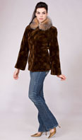 Bark dyed sculptured sheared mink jacket with crystal dyed fox collar - Item # SM0102